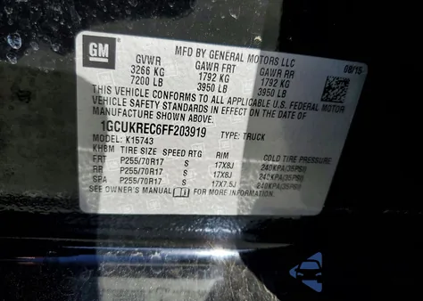 2015 Chevrolet Silverado K1500 Lt from USA, damaged, VIN 1GCUKREC6FF203919